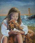 Petite fille au chien à la patte blessée